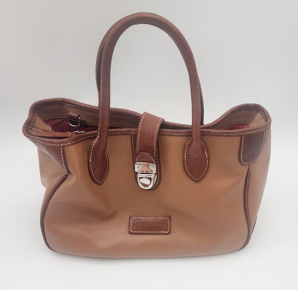 Vintage Dooney & Bourke Pebble Leather Tucklock Tote Handbag Bag Brown Tan